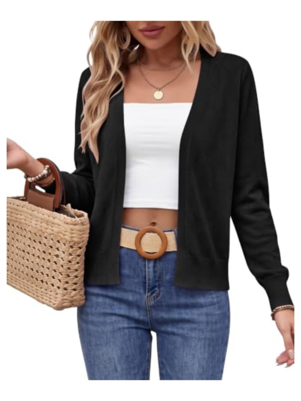 Lightweight Open Front Knit Cardigan Hollow Out Relaxed Fit
